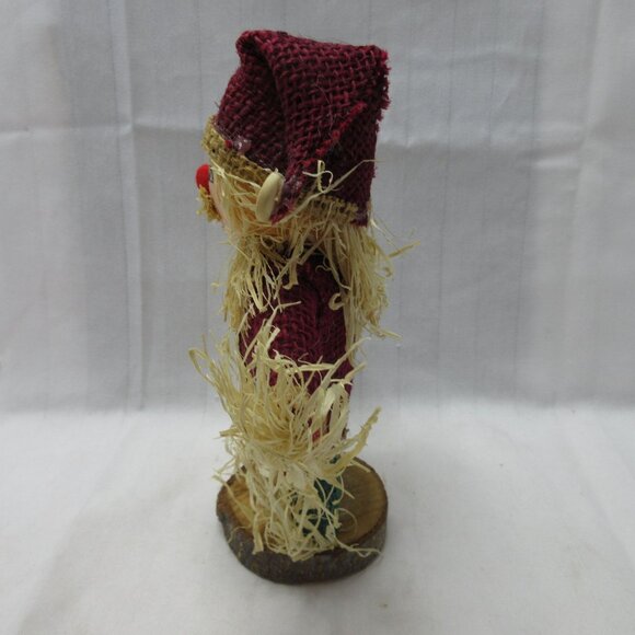 Vintage 8" Straw Santa Scarecrow on Burl Wood - Picture 2 of 5
